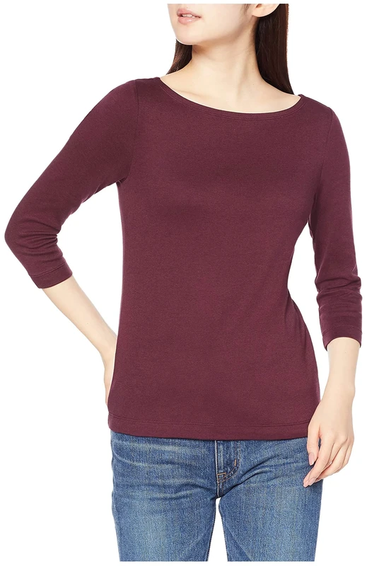 Amazon Essentials Women's Slim-Fit 3/4-Sleeve Boat-Neck T-Shirt, Burgundy, M