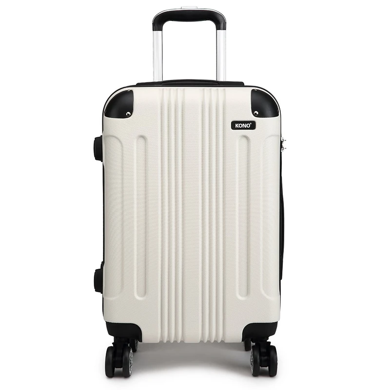 Kono 24" Travel Trolley Case Hard Shell ABS Light Weight Suitcase with 4 Spinner Wheel Fashion Luggage for Business Holiday (24" White) - Image 1