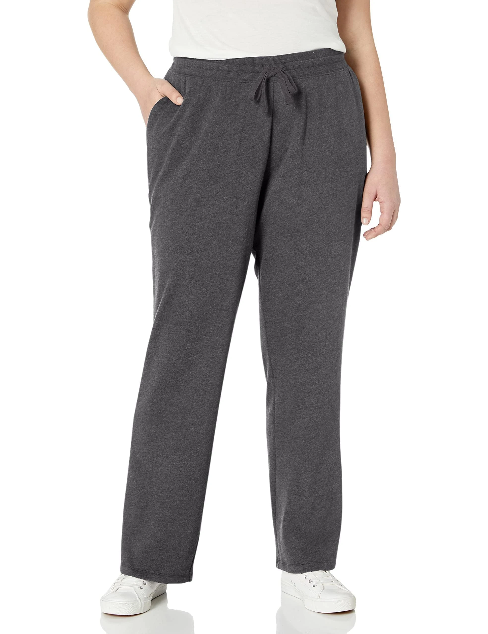 Amazon Essentials Women's Straight Leg Sweatpants with Drawstring for Women, Fleece – (Available in Plus Size), Charcoal Heather, M