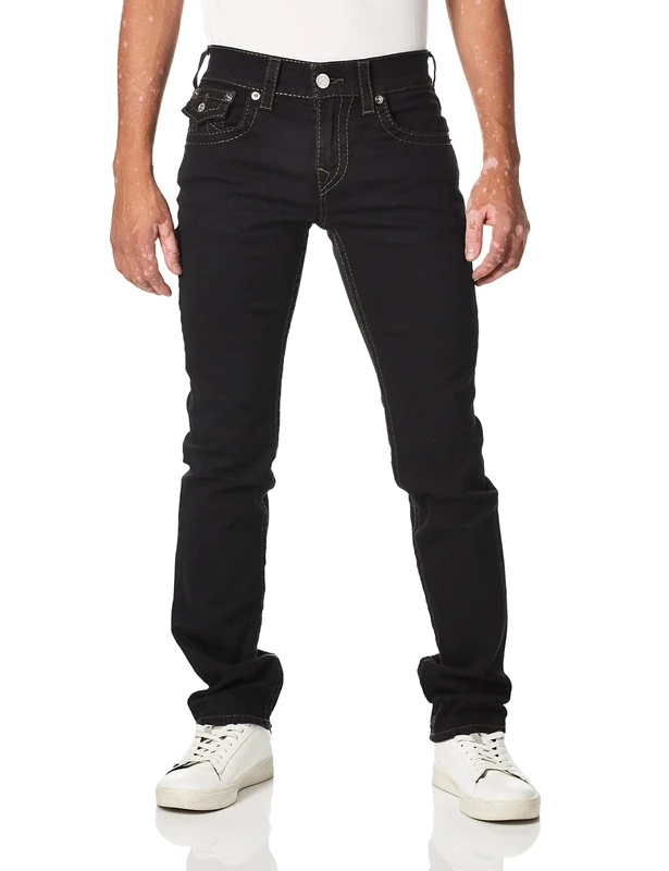 True Religion Men's Ricky Big T Straight Leg Jean with Back Flap Pockets, 2sb Body Rinse Black, 34