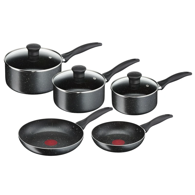 Tefal Origins Stone 5 Piece, Non-Stick, Pots & Pan Set, All Hobs Compatible Except Induction, (16/18/20CM Saucepans with Glass lids, 20/24CM Frying Pans)