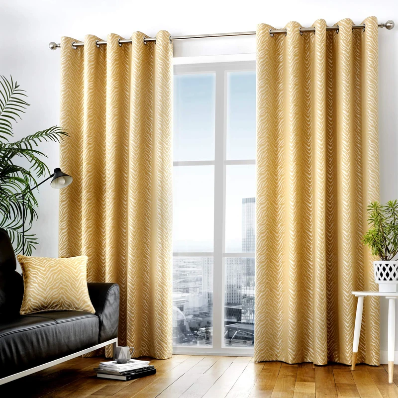 Curtina - Africa - Ready Made Lined Eyelet Curtains - 66" Width x 54" Drop (168 x 137cm) in Ochre