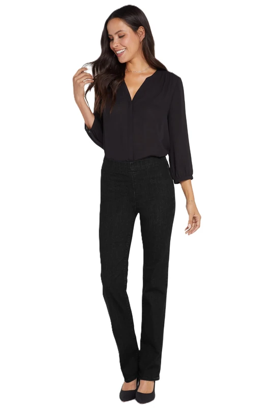 NYDJ Women's Pull on Marilyn Straight Jeans, Black, 6 30