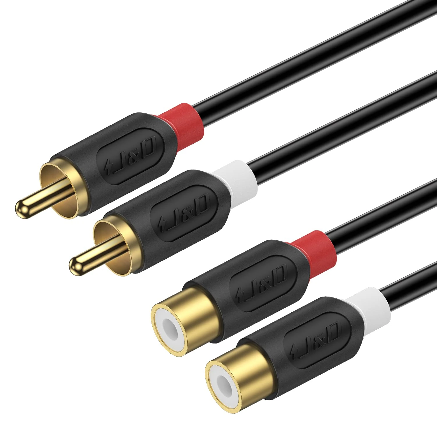 J&D Audiowave Series 2 RCA Male to 2 RCA Female Stereo Audio Extension Cable, Gold Plated, 2.7 Meter