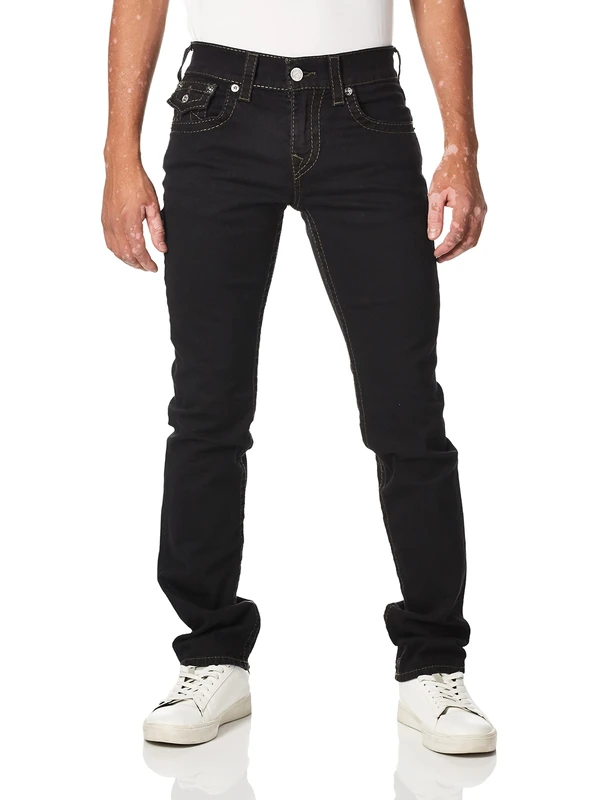 True Religion Men's Ricky Big T Straight Leg Jean with Back Flap Pockets, 2sb Body Rinse Black, 28
