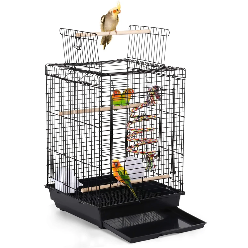 Yaheetech Bird Cage Metal Open Top Small Parrot Cage for Finch Canary Parakeet Cockatiel Black - Image 1