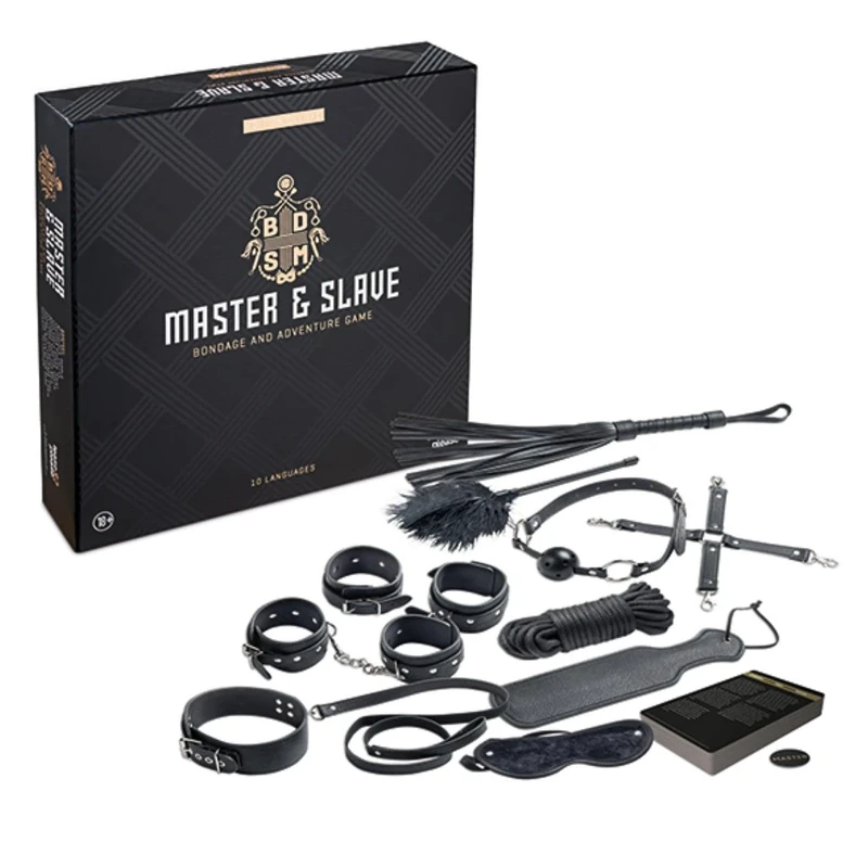 Tease & Please Master & Slave Edition Deluxe Bondage Game - BDSM Couples Games with 12 Sex Toys and Accessories - Erotic Sets & Games for an Exciting Game Night with Your Partner – Black