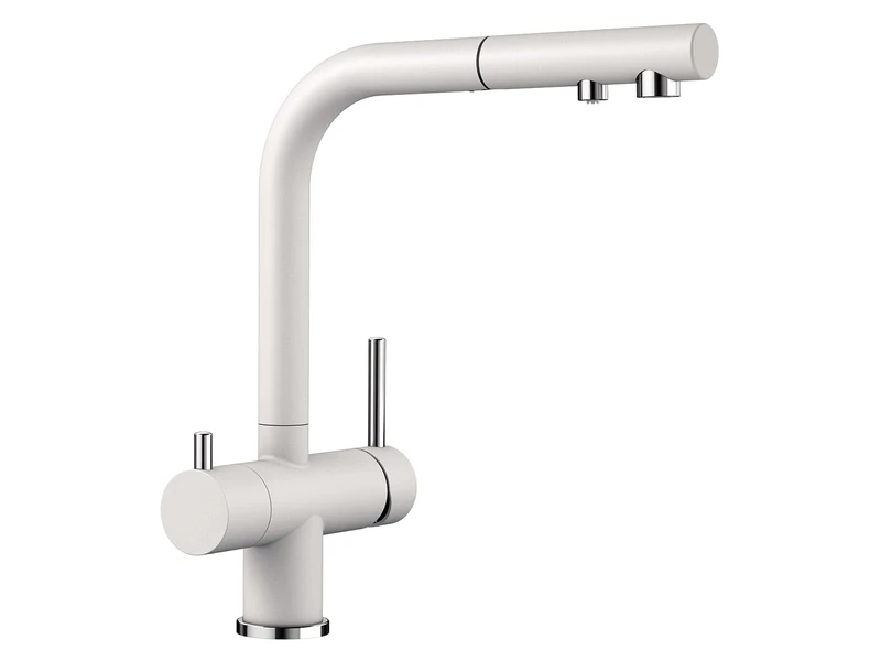 BLANCO FONTAS-S II Filter | Kitchen Mixer tap in silgranit White | High-Pressure | with Pull-Out Hose | Non-Return Valve | Water-Saving | Separate Filter Required | [16.6x26.4x30.6 cm]