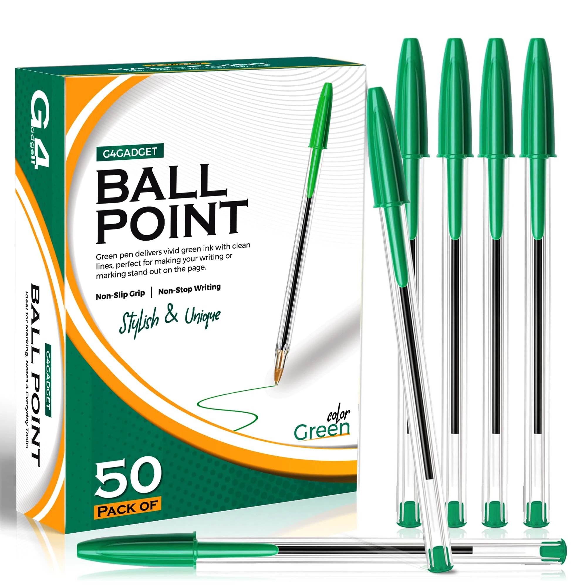 G4GADGET 50 Pack Green Ink Ballpoint Pens – Bulk Writing Pens with Smooth Flow & Firm Grip – Ideal for Marking, Notes & Everyday Tasks – Reliable Biros for School, Office & Home Use