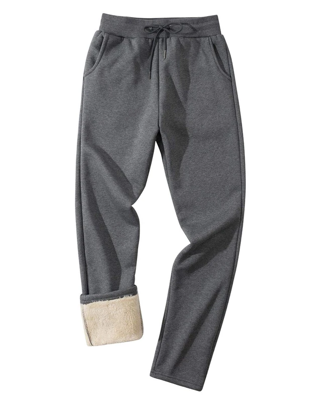 Gihuo Men's Winter Fleece Pants Sherpa Lined Sweatpants Active Running Jogger Pants, #2 Dark Grey (Straight Cuff), Medium