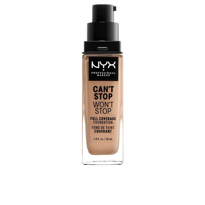 NYX Professional Makeup 24 Hour Full Coverage Lightweight Foundation, Can't Stop Won't Stop, Long Lasting, Waterproof, Vegan Formula, Matte Finish, Shade: Medium buff