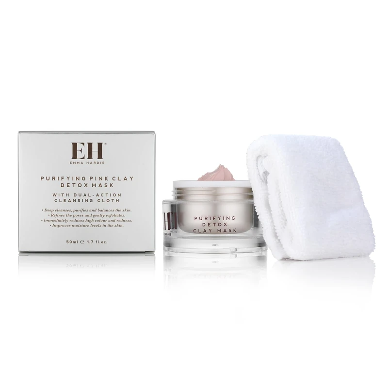 Emma Hardie 50ml Purifying Pink Clay Detox Mask with Cleansing Cloth, Use to Cleanse, Balance, Exfoliate & Rejuvenate Skin, Suitable for Most Skin Types, Including Sensitive Skin, Vegan & Cruelty Free