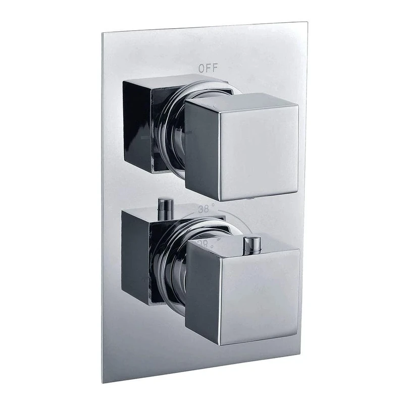 Kibath 153374 Flush-Mounted ABE Thermostatic Mixer 2-Way Outlet: top Spray Head and Hand recessed Shower with Square Finish in Shiny Made of Brass, Polished Chrome