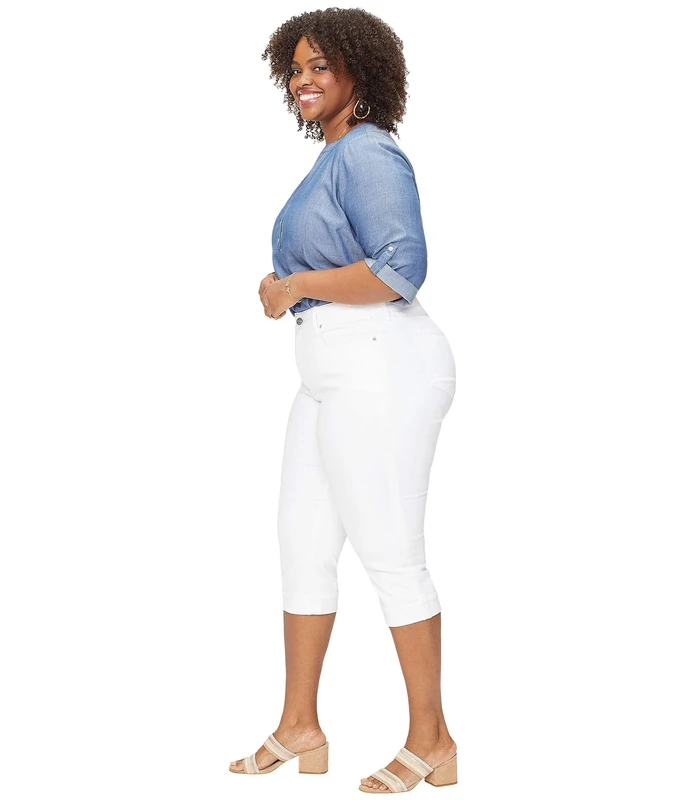 NYDJ Women's Plus Marilyn Crop Cuff Jean in Cool Embrace Denim, Optic White, 22