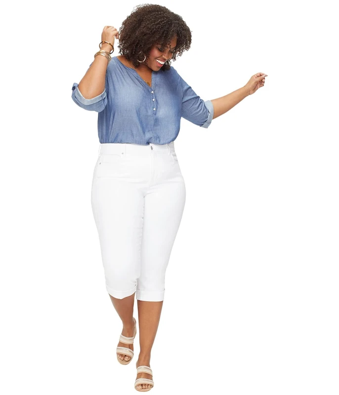 NYDJ Women's Plus Marilyn Crop Cuff Jean in Cool Embrace Denim, Optic White, 18W 21