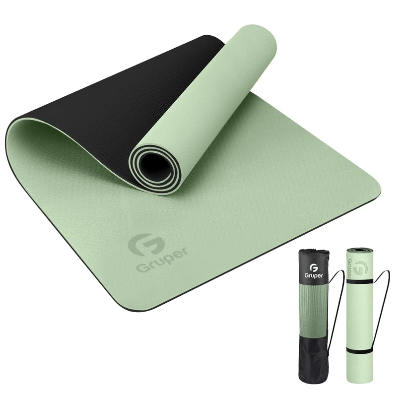 Gruper TPE Yoga Mat,Pro Yoga Mat Eco Friendly Non Slip Fitness Exercise Mat with Carrying Strap,Workout Mat for Yoga, Pilates and Floor Exercises 183 x 61 x 0.6CM