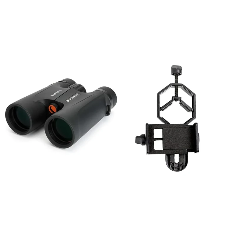 Celestron 71346 8 x 42 Outland X Binocular - Black & 81035 Basic Smartphone Adapter - Compatible with Telescopes, Binoculars, Spotting Scopes and Microscopes,Black