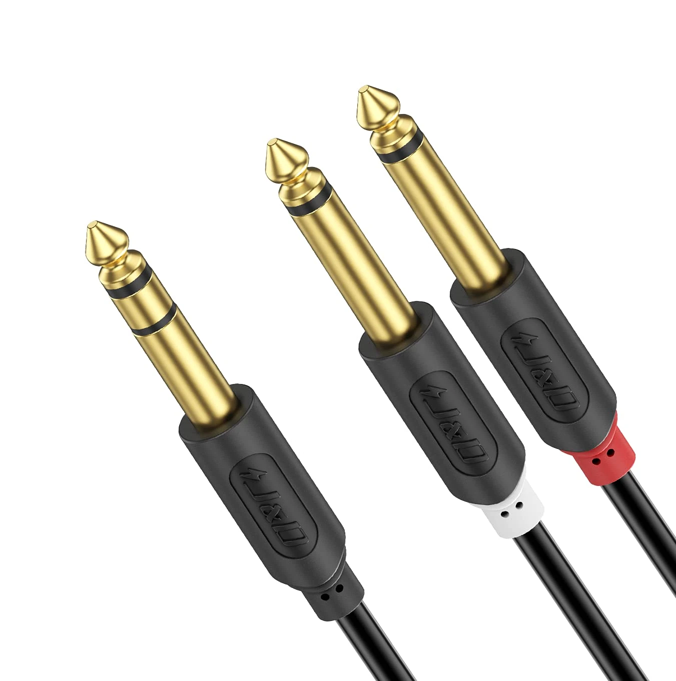 J&D 1/4 Inch TRS to Dual TS Y Splitter Cable, Gold Plated 6.35mm Stereo Male to 2 Mono Male Breakout Cable for Audio Interface, Mixer, Amplifier [Audiowave Series], 4.5 meter