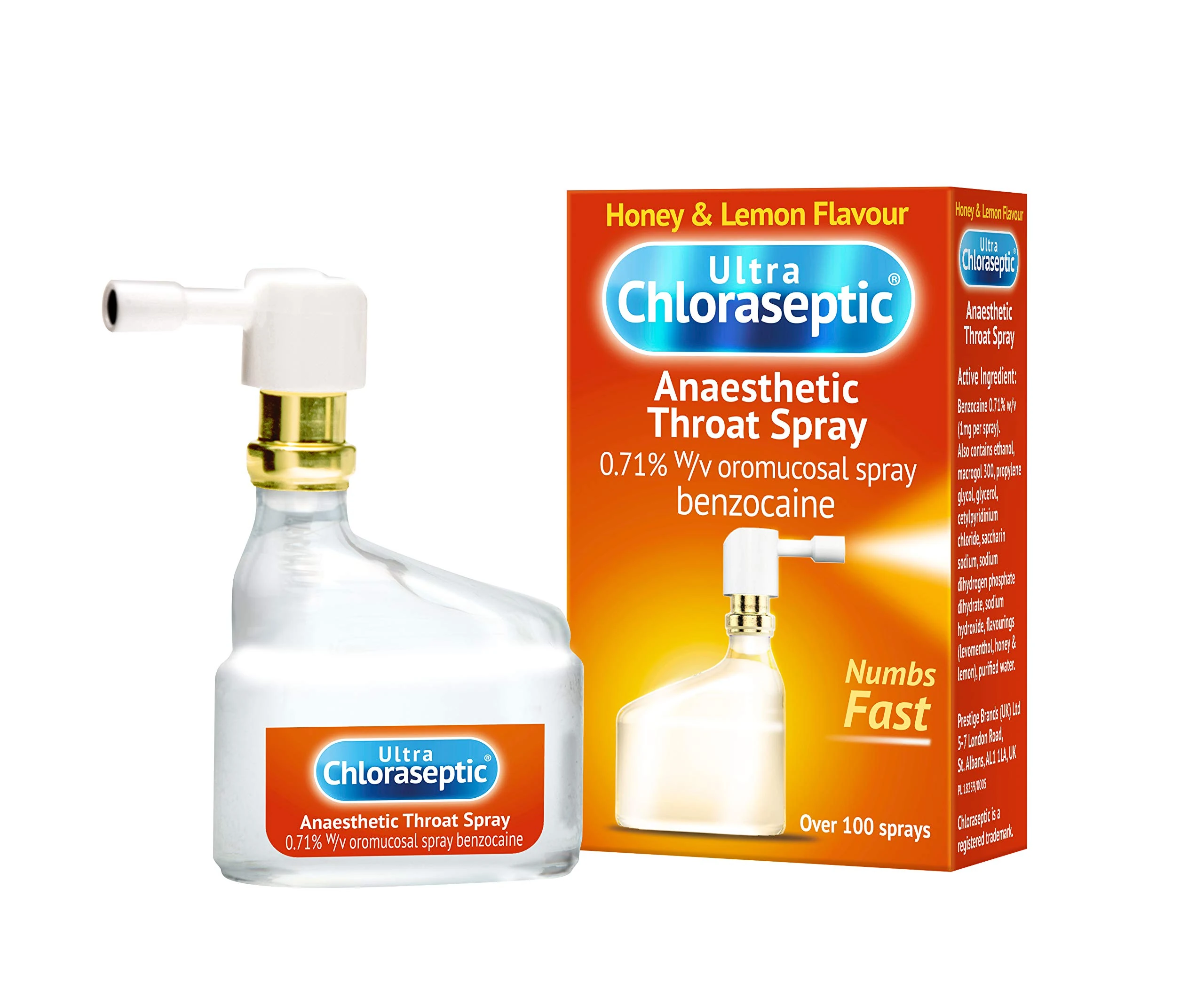 Ultra Chloraseptic Anaesthetic Throat Spray, 15 ml, Honey and Lemon Flavour, Fast Acting Relief for Sore Throat Pain