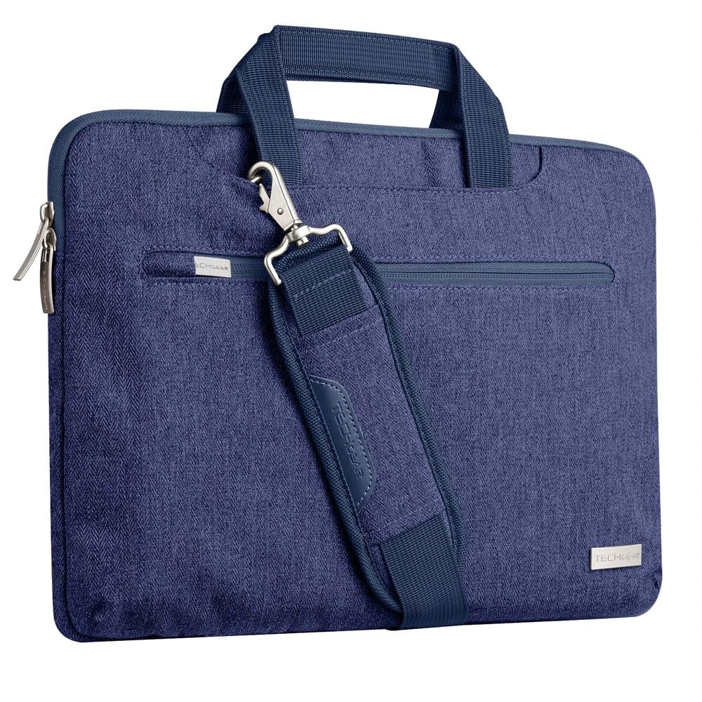 TECHGEAR Case for 14" - 14.6" Laptops, Portable Multi-function Laptop Case with Adjustable Shoulder Strap, Luggage Strap & Suppressible Handles, Portable Sleeve Organiser Case Cover + Pockets BLUE