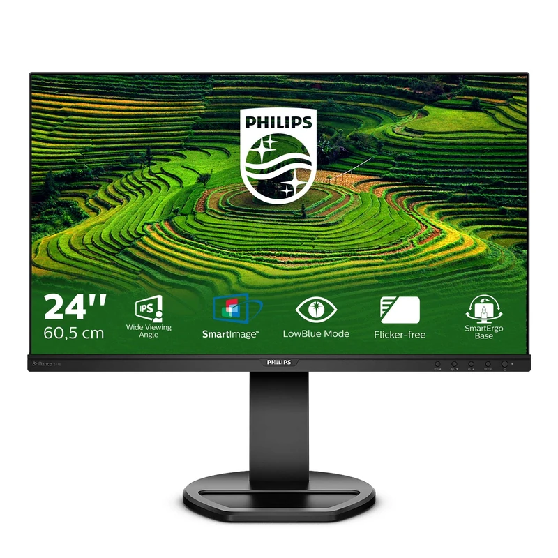 Philips 241B8QJEB - 24 inch FHD Monitor, 60Hz, 5ms, IPS, Height Adjust, Speakers, USB Hub (1920 x 1080, 300 cd/m², VGA, DVI, HDMI, DisplayPort, USB 3.0)