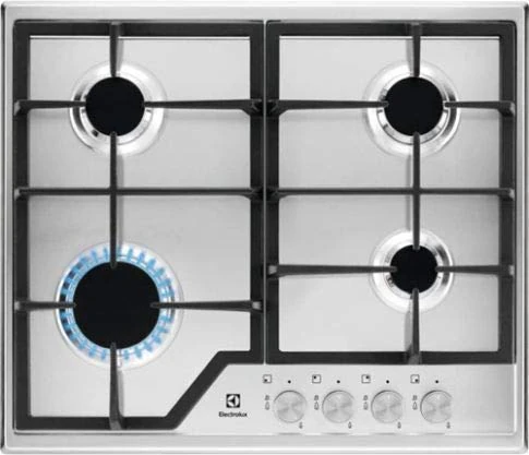 Electrolux EGS6426SX hob Built-in Gas Hob Stainless Steel - Plate (Built-in, Gas Hob, Stainless Steel, Stainless Steel, Cast Iron, 1000 W)