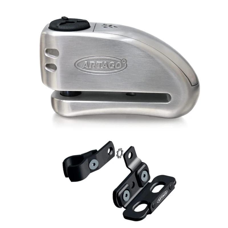 Artago 32S5 Anti-Theft Disc Lock with Alarm 120db High Range and Support for Ducati Monster and Diavel, S.A.A Closure, Approved, Bunker Selection, Stainless Steel