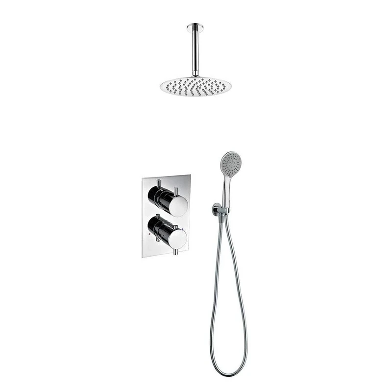 Kibath 463351 Thermostatic Recessed Tap PO. 2-Way Output: Hand Top Sprayer. Recessed Shower with Round Finish in Gloss Chrome Made of Brass