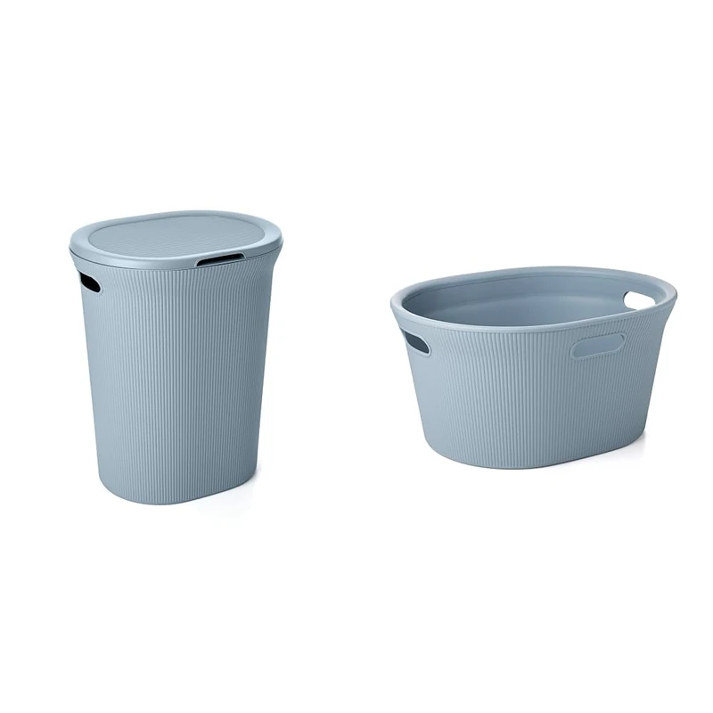 Tatay Baobab Laundry Basket with Lid, 40 l, Blue + Baobab Clothes Basket, 35 L Capacity, 3 Handles, Color Blue (Mist).