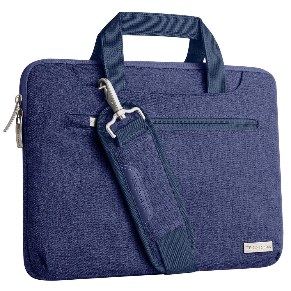 TECHGEAR Case for 12.8" - 13.6" Laptops, Portable Multi-function Laptop Case with Adjustable Shoulder Strap, Luggage Strap & Suppressible Handles, Portable Sleeve Organiser Case Cover + Pockets BLUE