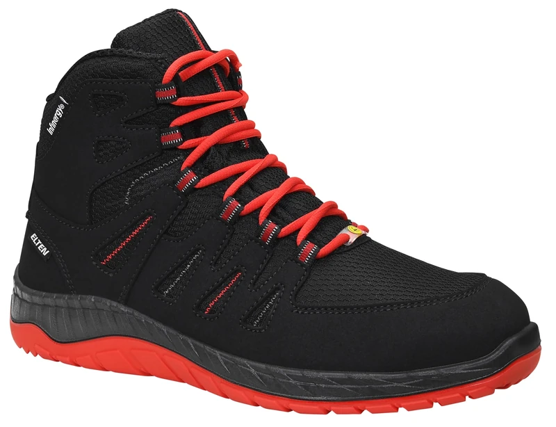 ELTEN Maddox Black-Red Mid S3 Men's Safety Shoes Sporty Lightweight Black/Red Steel Toe Cap Half Boots - Size EU 38 UK 5