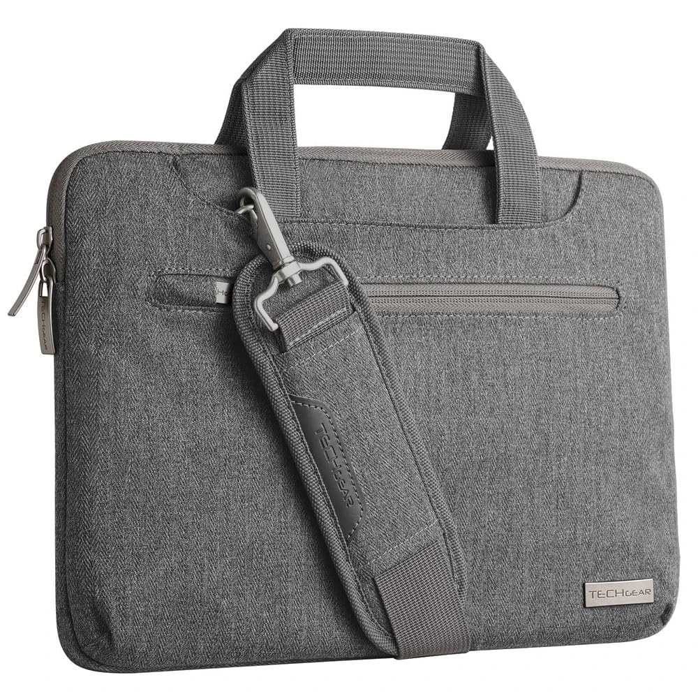 TECHGEAR Case for 11" - 12.3" Laptops, Portable Multi-functional Laptop Case with Adjustable Shoulder Strap, Luggage Strap & Suppressible Handles, Portable Sleeve Organiser Case Cover + Pockets GREY