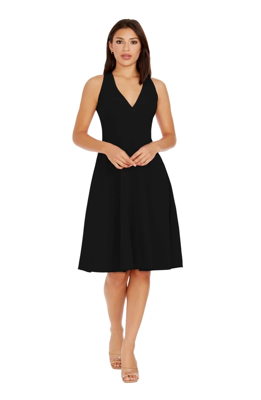 Dress the Population Women's Catalina Solid Sleeveless Fit & Flare Midi Dress, Black, L