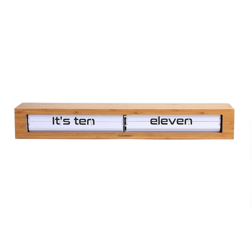 Cloudnola Texttime Bamboo Wood and White Flips Wall, Mantel or Desk Clock - 60 cm Wide 8 cm Deep - 8 cm Floating Shelve - Digital Display - Great for home, office, living room or bedroom