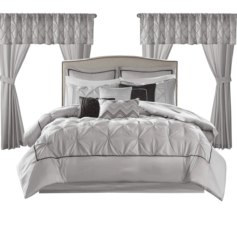 Madison Park All Season Bedding, Matching Curtains, Decorative Pillows, Microfiber, Grey, Queen