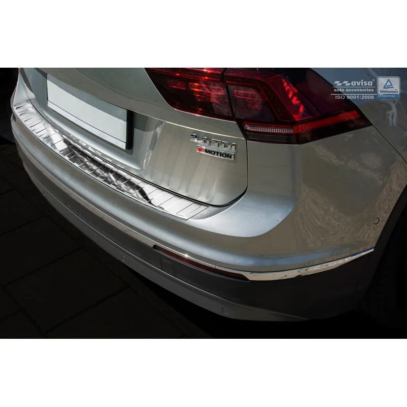 Avisa Chrome Stainless Steel Rear Bumper Protector Compatible with Volkswagen Tiguan II Including Allspace & R-Line 2016-2020 & FL 2020-2024 'Ribs'