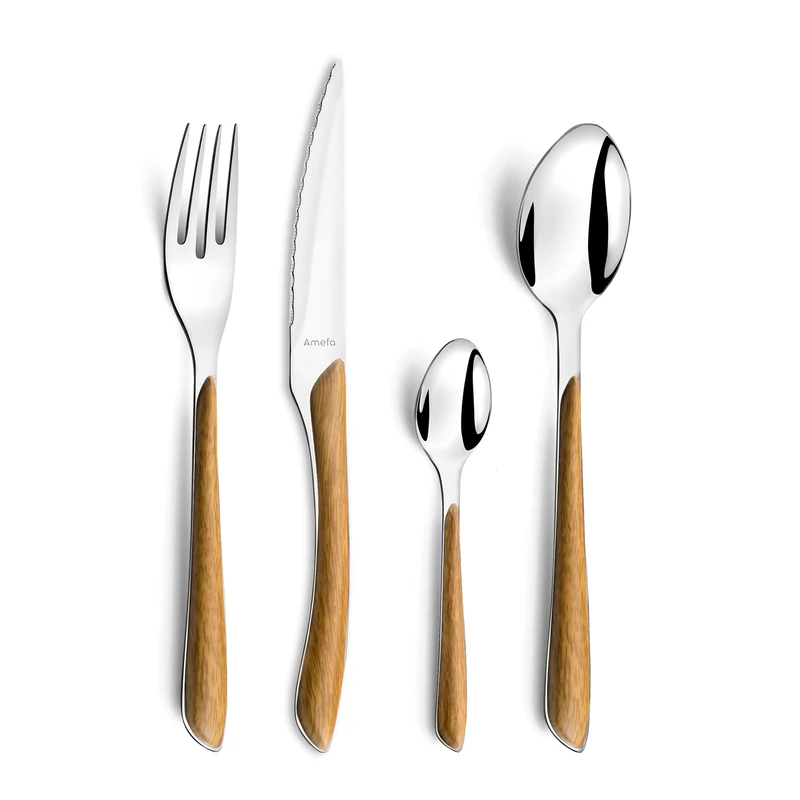 Amefa ECLAT Nature 24-Piece Cutlery Set - Wood Effect Flatware - Image 1