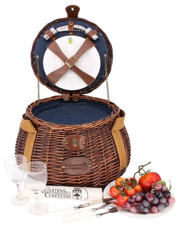 Les Jardins de la Comtesse - Round Picnic Basket for 2 People - Tuileries - Wicker picnic hamper - Very Romantic