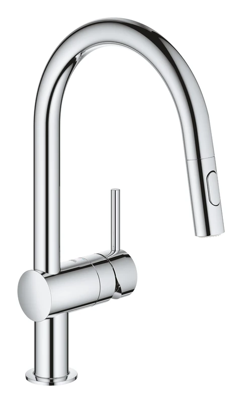 GROHE Minta - Kitchen Sink Tap Single-Lever Mixer - Pull-Out Shower Head - 2 Spray Options - Silicone Nozzles - High Spout - Swivel Range 360° - 46mm Ceramic Cartridge - Size 379mm - Chrome - 32321002