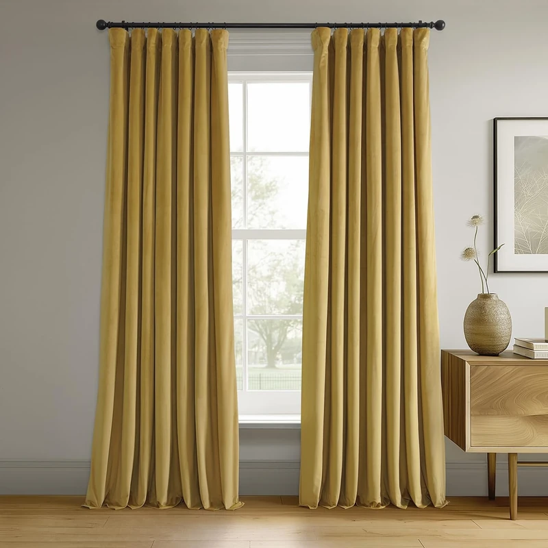 HPD Half Price Drapes Signature Velvet Thermal Blackout Curtains for Living Room 96 Inch Long (1 Panel) Rod Pocket Insulated Blackout Curtains for Bedroom Window Curtains, 50W x 96L, Fool's Gold