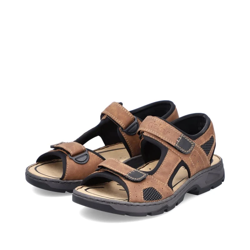 Rieker Men Sandals 26156, Men´s Strappy Sandals,Summer Shoe,Summer Sandal,Comfortable,Flat,Brown (Braun Kombi / 25),44 EU / 9.5 UK