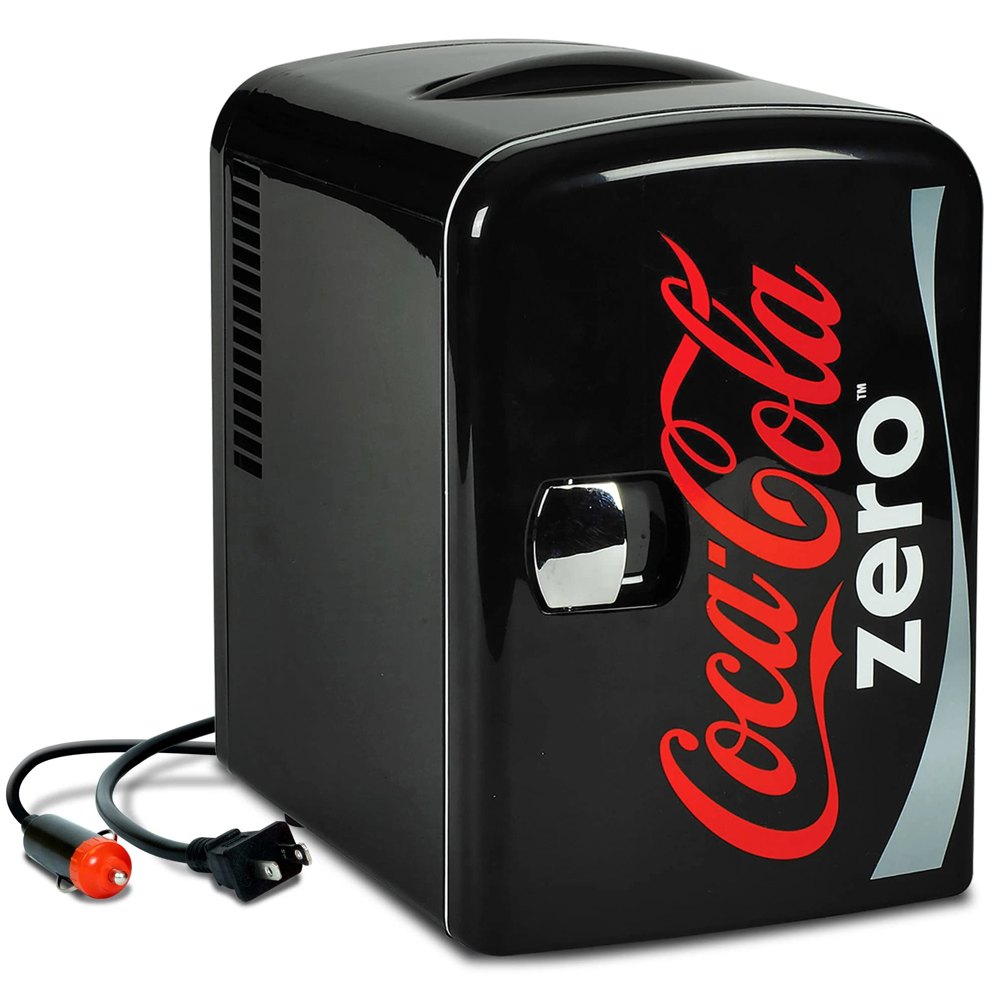 Coca-Cola Coke Zero Mini Fridge For Bedrooms 4L Small Fridge 6 Can Table Top Quiet Mini Fridges For Skincare Food Drinks Kids Home Car & Travel 12v Portable Cooler Warmer Refrigerator, Black