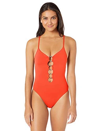 Seafolly Women's Active Ring Front One Piece Swimsuit, Tangelo, 4 US