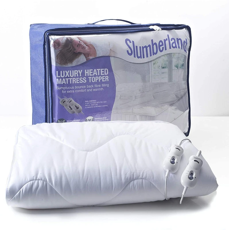 Slumberland Full Bed Size Heated Electric Mattress Topper, 9 Temperature Settings, all Night Use, Pre Heat Setting, Easy Fit 4 Elasticated Corner Straps, Dual Controls, King Size 200 x 150 cm