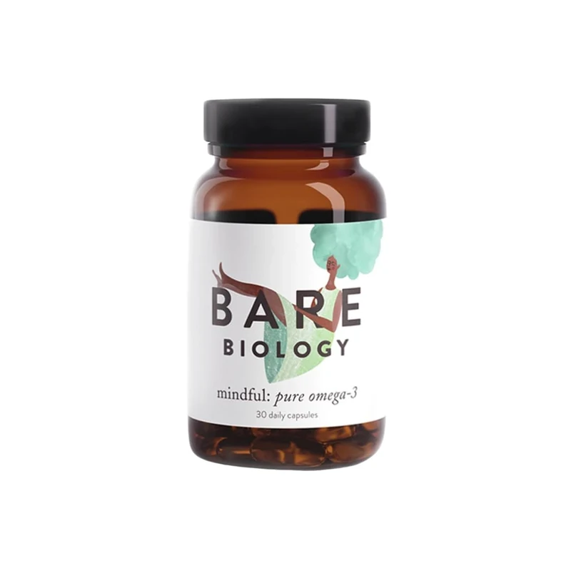 Bare Biology Omega 3 Fish Oil Jar - Mindful Omega 3 Capsules (30 Servings) DHA 560mg, Supports Brain Function & Eye Health.