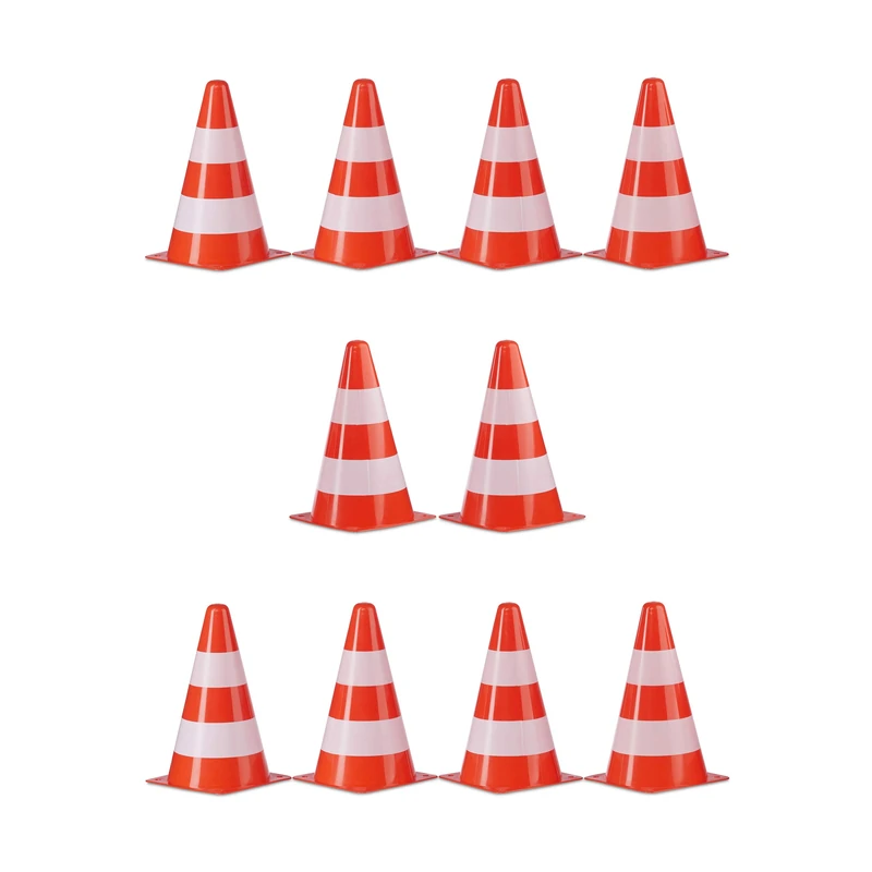 Relaxdays Set of 10 Safety Cones, Stackable, Field & Track Cones, Markers, Pylons, 22 cm, Orange/White
