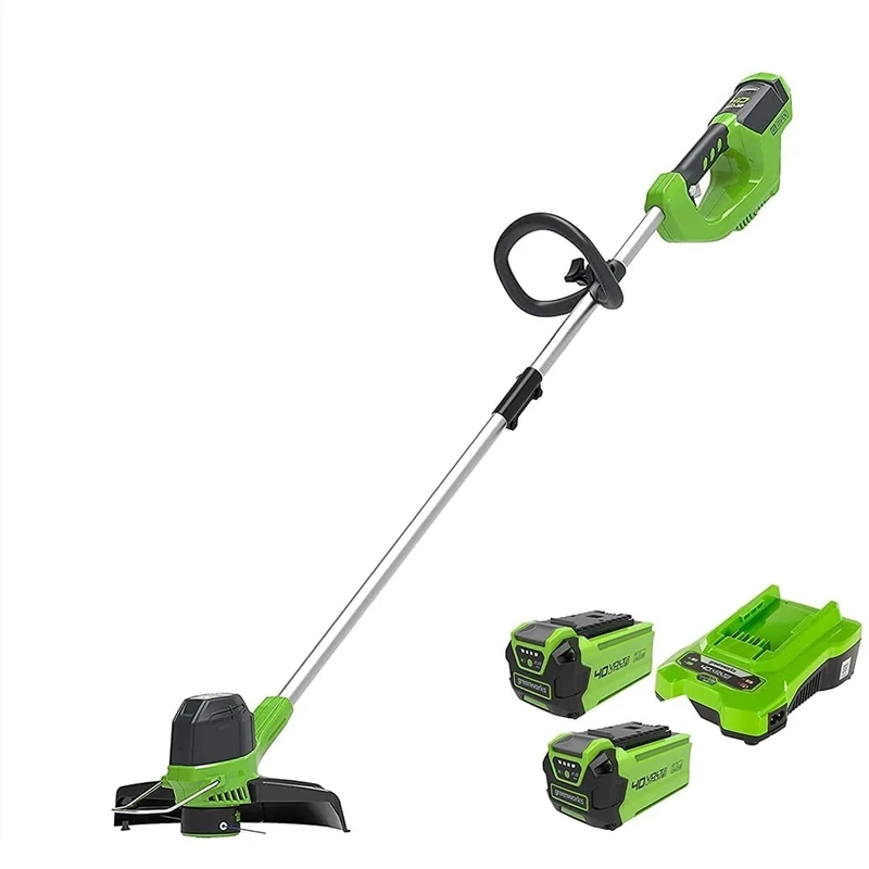Greenworks 40V Cordless Strimmer with Grass Trimmer, 30cm Cutting Width, Lightweight at 2.76kg Adjustable Height, Autofeed 1.65mm Nylon Line, 2x40V 2Ah Batteries & Charger, 3 Year Guarantee