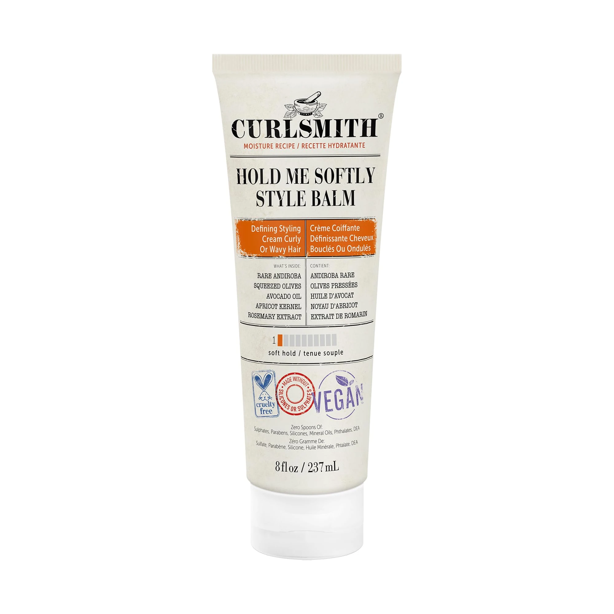 Curlsmith - Hold Me Softly Style Balm - Vegan Soft Hold Styling Cream for Wavy and Curly Hair, Natural Look (237ml)