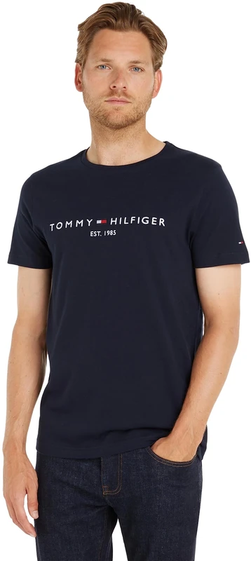 Tommy Hilfiger Men’s Short Sleeve Round Neck Core Tommy Logo T-Shirt, Blue (Sky Captain), XS