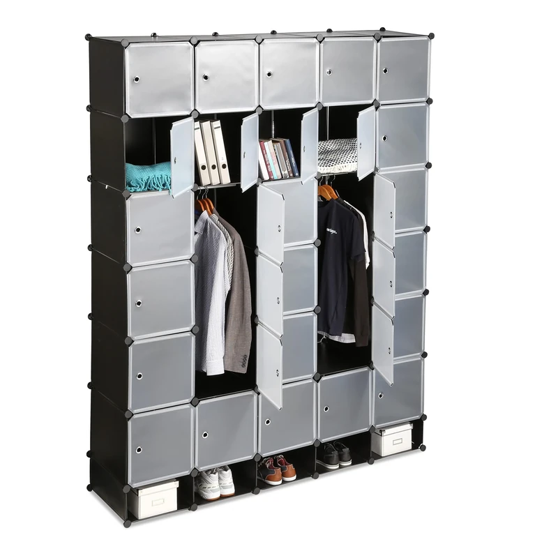 Relaxdays XXL Modular Wardrobe, 25 Compartments, Clothes Rails, Bedroom Dresser H x W 234 x 180 cm, Black